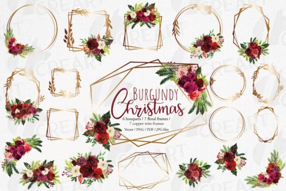 Burgundy Floral Copper Frames & Bouquets