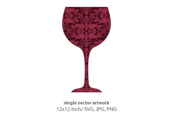 Elevating Design with Wine Glass and Damask Pattern Vector Clipart