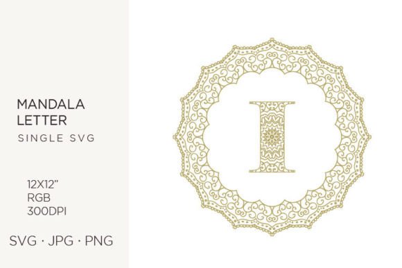 Golden Floral Mandala Frame, Letter I: Elevating Your Digital Design Projects