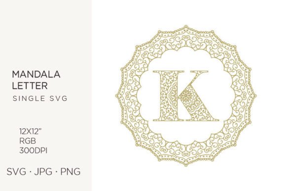 Golden Floral Mandala Frame Letter K