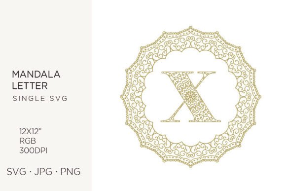 Golden Floral Mandala Frame Letter X