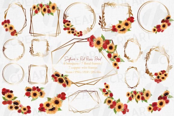 Sunflowers & Red Roses Copper Frames